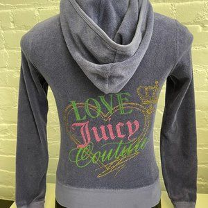 JUICY COUTURE INDIGO TERRY-CLOTH ZIP-UP SIZE S